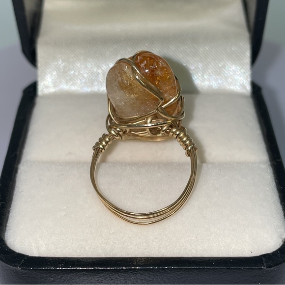 Custom Made Yellow Gold filled wire wrapped Citrine Gemstone Ring - Picture 9 of 16